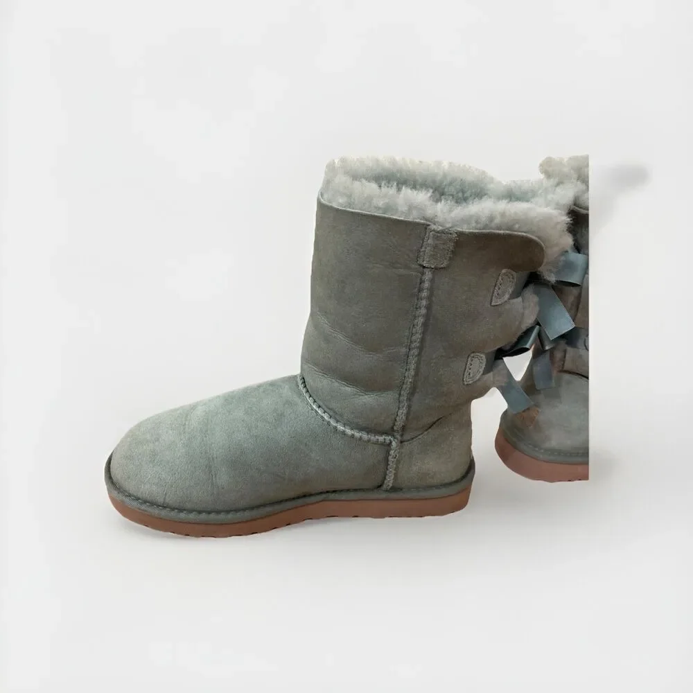 Womens Ugg Boots Sz 8 Bailey Bow Sage Light Green Suede Coquette Has Normal Wear - Picture 9 of 13